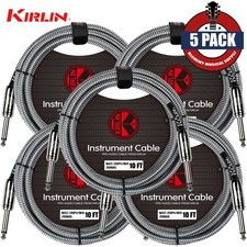 5-PACK Kirlin 10FT 1/4" Straight Ends Woven Silver Guitar/Bass Cable