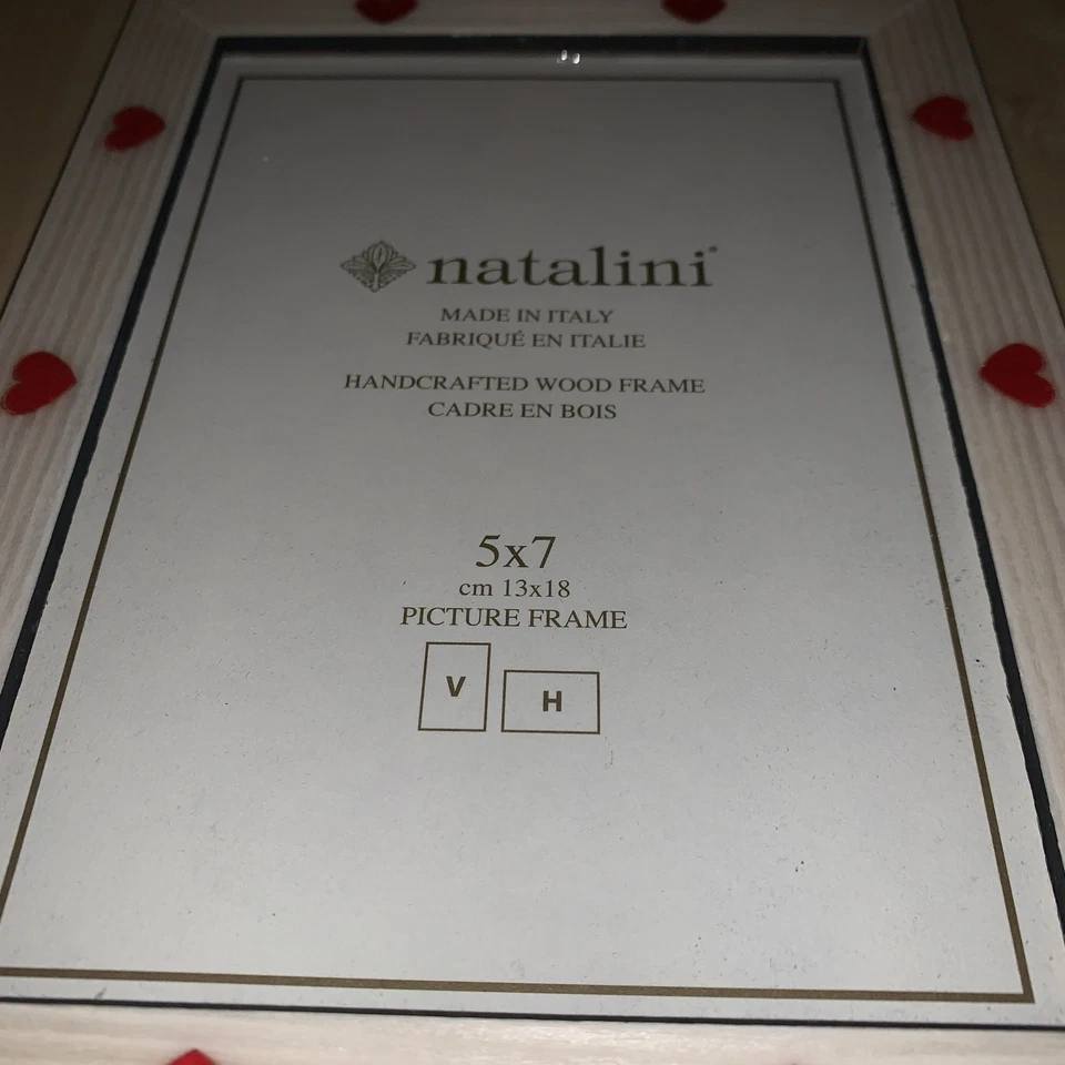 Natalini 5" x 7" Photo Picture Frame Ivory Pearl White Red Hearts Made in Italy - Image 3 of 4
