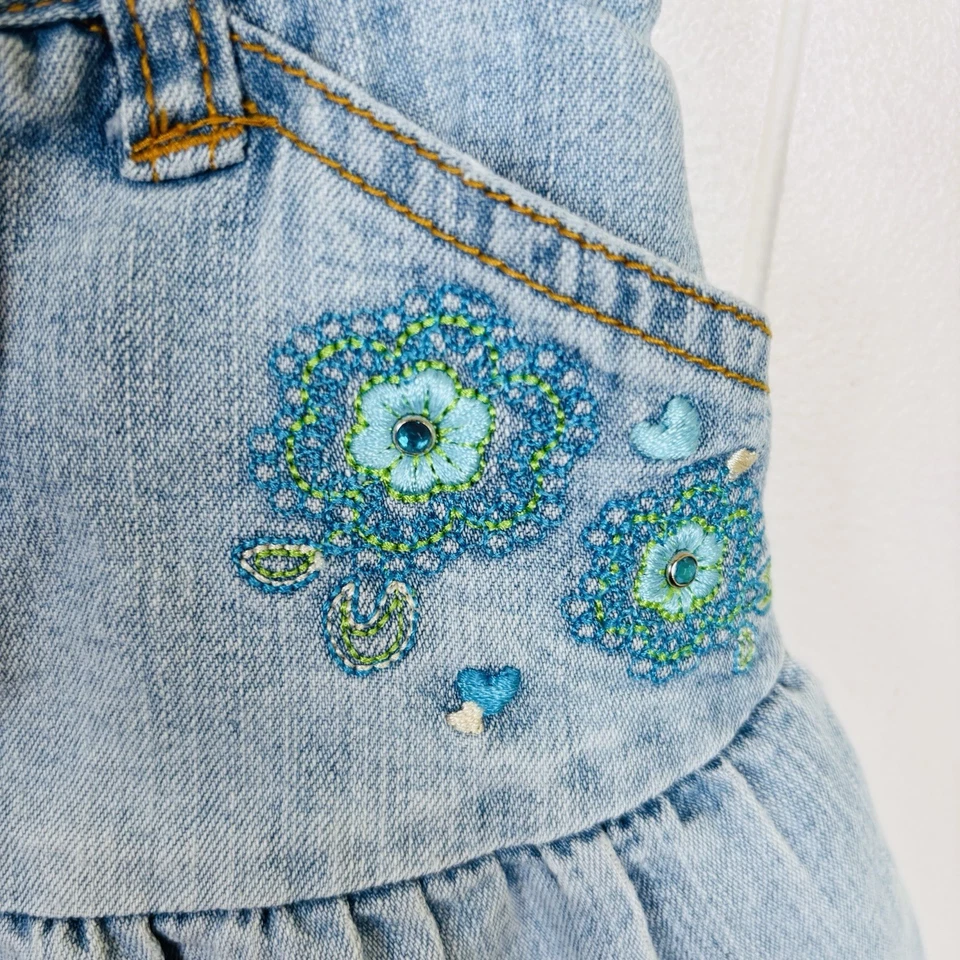 Vintage Y2K Faded Glory 6-7Y Girls Denim Jean Skorts Boho Embroidered Flowers - Image 3 of 4
