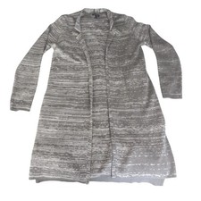 H by Halston Cardigan and Dress Womens Med Grey Space Dye Open Front Longline