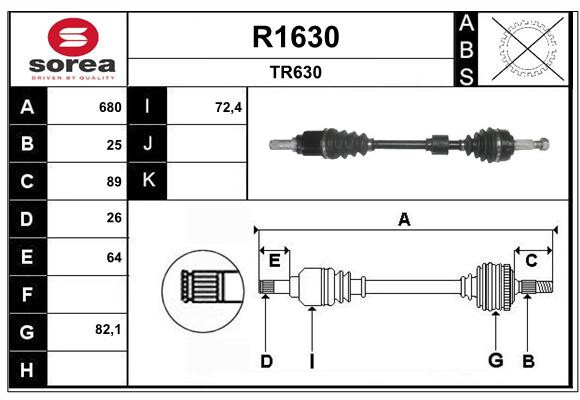 Arbre de transmission SNRA R1630 cardan avant pour Renault Captur 1.5 dCi