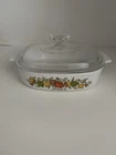 Corning Ware Spice of Life A-8-B L'Echalote 8 x 8 x 1 3/4" w Pyrex Lid Vintage