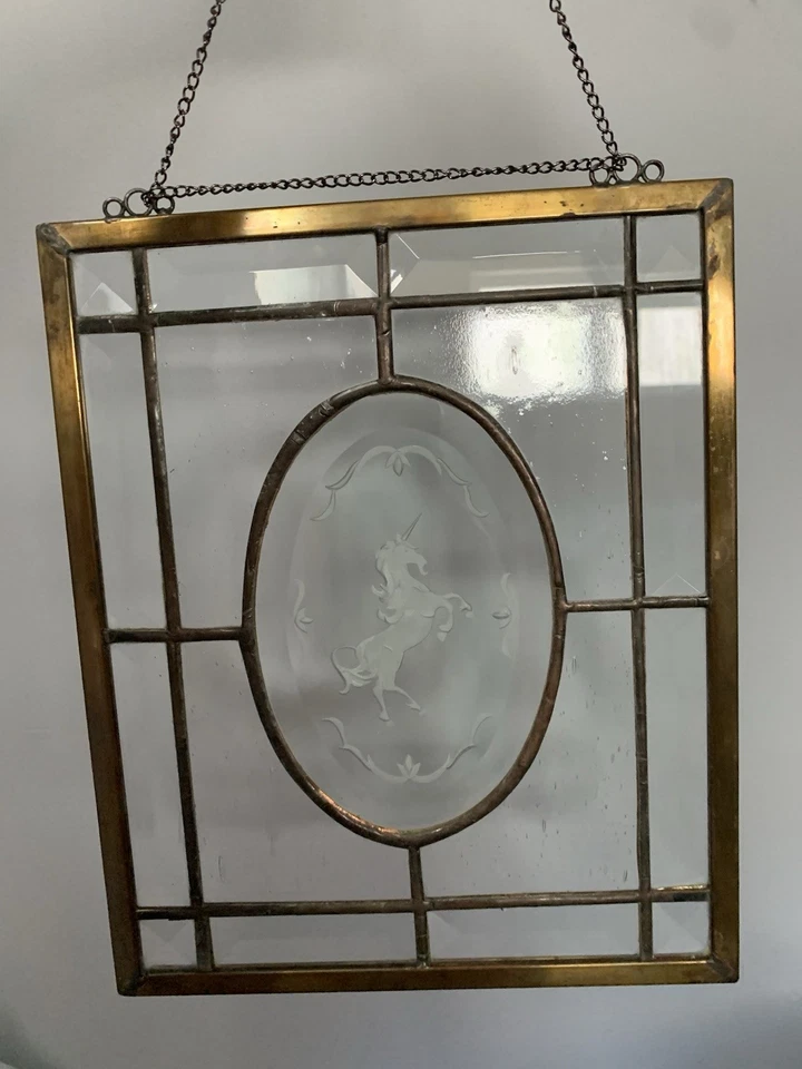 "Vitral transparente con unicornio grabado 10,5"" fantasía mítica" Foto 2 de 4