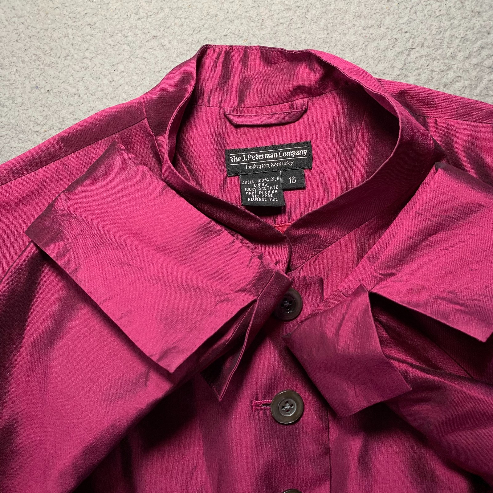 J Peterman Blouse Womens Size 16 / XL Top Silk Shoulder Pads Long tails*