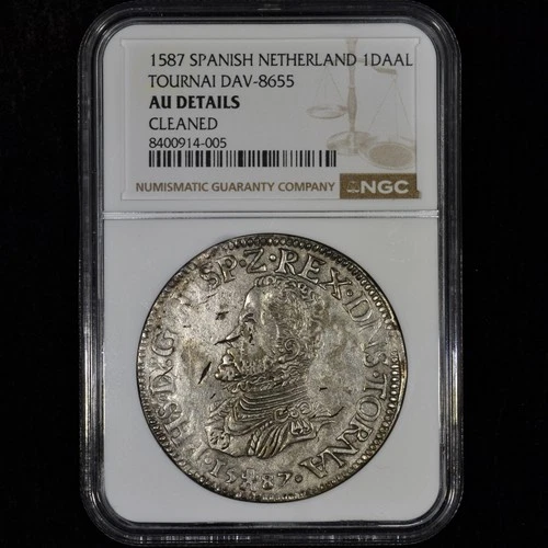 1587 SPANISH NETHERLANDS 1 DAAL ✪ NGC AU DETAILS ✪ TOURNAI DAV-8655 BELGIUM