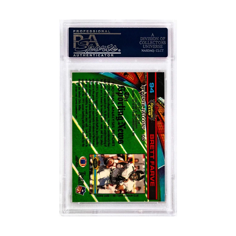 Topps Brett Favre - Stadium Club #94 (tarjeta de novato, clasificación PSA 10) casi nuevo Foto 2 de 2