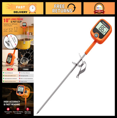 10'' Instant Read Candy & Meat Thermometer with Pot Clip, LCD Deep Frying Tool