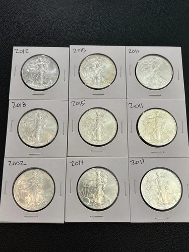 American Silver Eagles $1 Lot of (9) .999 Bullion Coins Uncirculated nice mix