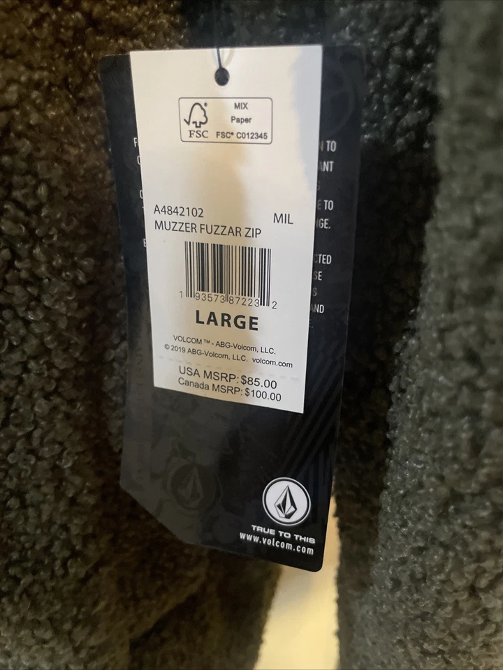 Volcom Jacket Muzzer Fuzzar Mens Large Green Full-Zip Sherpa Coat Gorpcore NEW - Image 2 of 4