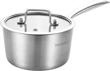 DELARLO Whole Body Tri-Ply Stainless Steel 3 Quart Saucepan with 3QT, Silver 
