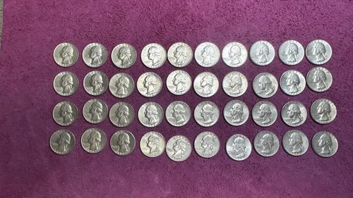 Washington Silver Quarters 1964 Roll 40 Coins uncirculated
