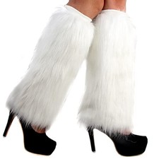 Faux Fur Fuzzy Leg Warmers Furry Boot Covers for Women length:15.7 in White