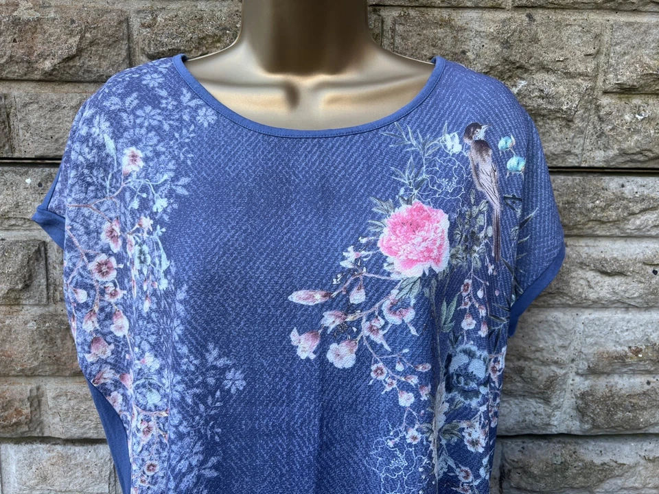 Ladies Petite Collection Debenhams Blue Floral Cap Sleeve Blouse Top UK 12Petite - Image 2 of 4