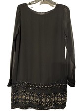 LBD GUESS BY MARCIANO SHEER BLACK SHIFT DRESS BEADED HEM & SLEEVES SIZE S