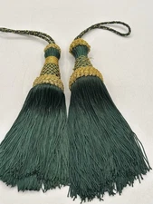 Green And Gold Tassel Ornament Or Curtain Tie Back Set Of 2 One Needs Repair