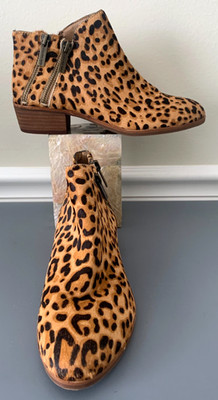 Gianni Bini Womens Ankle Boots Size 6.5 Leopard Animal Print Leather Fur Hair