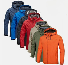 Mens Waterproof Windbreaker Rain Jacket Hooded Soft Shell Outdoor Grey Coat