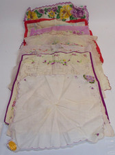 Vintage Ladies Hankies Lot Of 8 Scalloped Edges Shades Of Lavender Floral Red