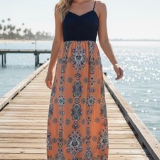 Trixxi XL Boho Paisley Maxi Dress Bustier Sweetheart Chiffon Summer Boho Vacay