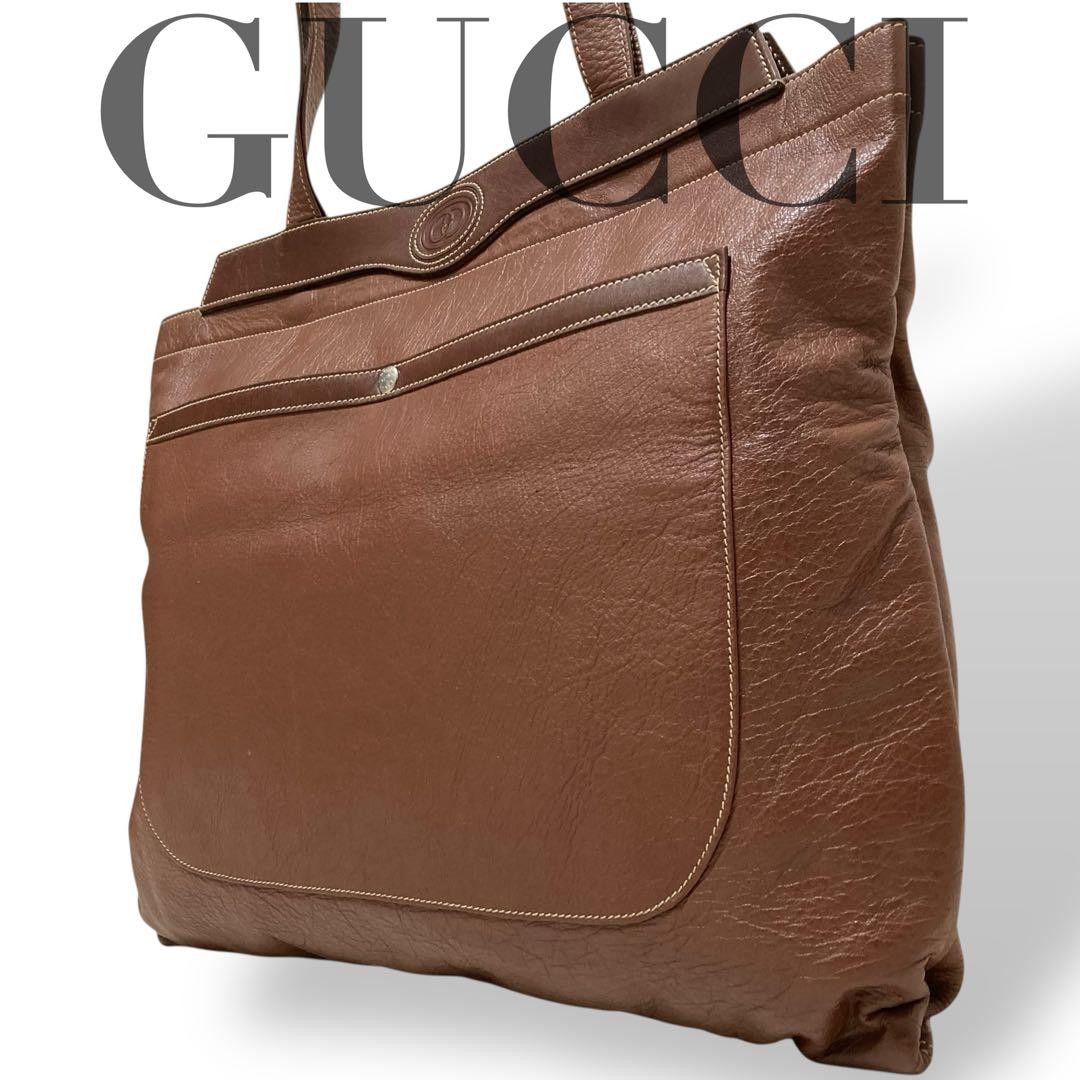 Gucci Brown Leather Large Tote Bag Shoulder Bag Pre-Owned