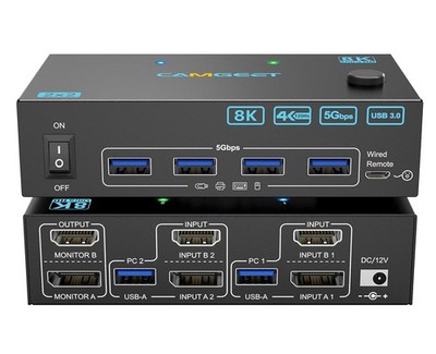 4K@144Hz KVM Switch 2 Monitors 2 Computers 8K@60Hz,Camgeet HDMI+DP 2 