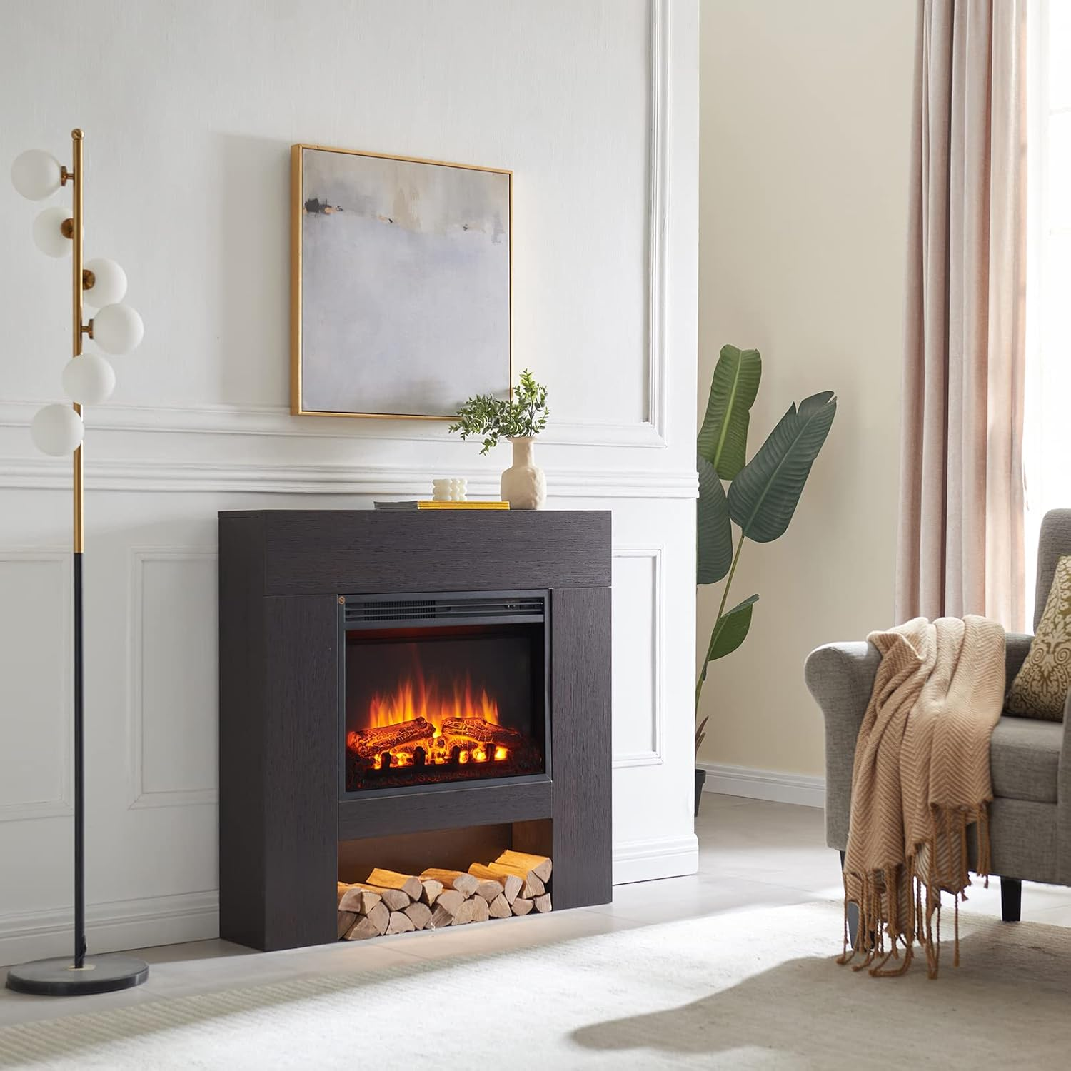 Electric Fireplace Suite LED Flame Remote Control Heater Freestanding Oak Effect
