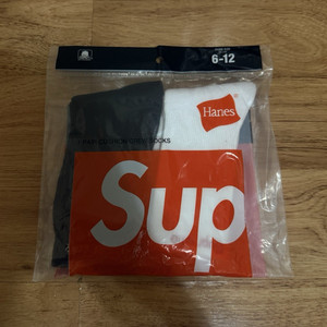 Hanes x Supreme Men's Cushioned Crew Logo Socks 6-12 Black White Red 1 Pair