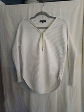 Women's CAMEO ROSE Beige Zip V-Neckline Longsleeved Jumper Top Size L