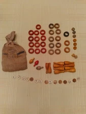 Vintage Carrom Game Wooden Pieces And Original Bag 62 Pieces Muslin Sack