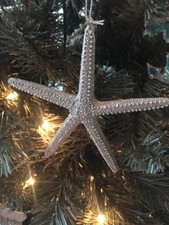 KURT ADLER SILVER GLITTER STARFISH NAUTICAL/COAST CHRISTMAS ORNAMENT-FREE SHIP-B