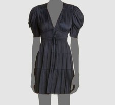 $575 Ulla Johnson Women's Blue Azaria Shirred Satin Pleated Mini Dress Size 2