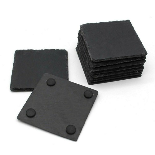 Coasters Slate Square 4pcs Set of Natural Coffee Table Mug Drinks Cup Mat 10cm - Picture 1 of 5