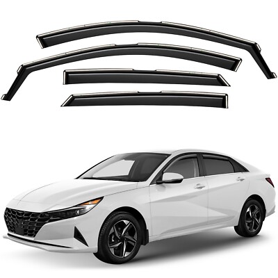 3D Wavy Mugen Style Window Visor Rain Guards For 2021-2026 Hyundai Elantra – Glossy Black, 4-Piece Set