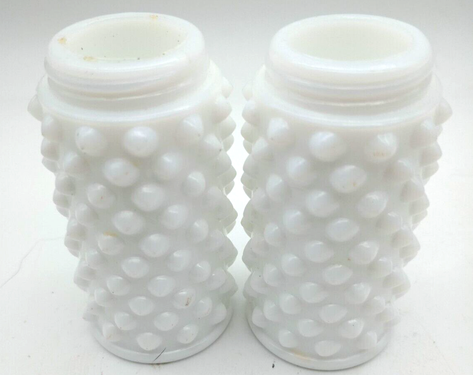 Vintage Fenton Hobnail White Milk Glass Salt and Pepper Shaker Silver