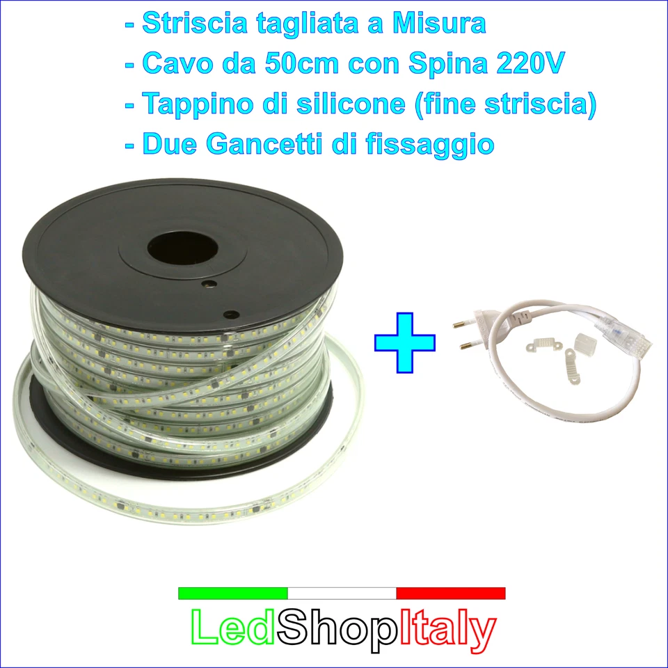 Striscia LED Bianca 220V 12W/m alta luminosità dimmerabile taglio su misura - Immagine 4 di 4