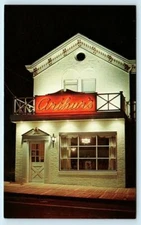 CATSKILL, New York NY ~ Night ARTHUR'S HAIR STUDIO Salon  Advertising Postcard