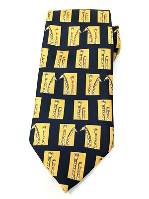 St. Michael Marks & Spencer Giraffe Neck Tie Blue Gold Pure Silk NWT
