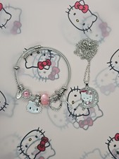 Hello Kitty Sanrio Dangle Charm Bracelet  Necklace Set