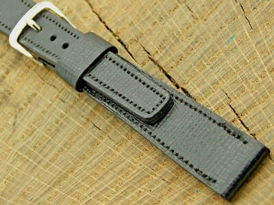 NOS Vintage Unused Wyler Black Leather Watch Band w Silver Tone Buckle 16mm Mens