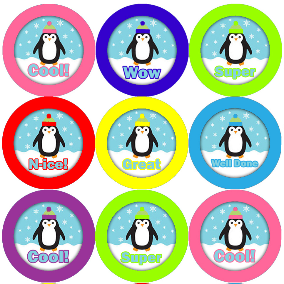 144 Proud Penguins 30mm Kid's Reward Stickers for Teacher, Parent