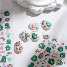 5D Cute Dinosaur Nail Stickers, Cartoon Dinosaur Nail Decals, Bubble Tea (24)