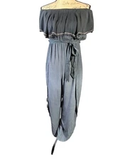 Off the Shoulder Jumpsuit Sz M Tulip Pant Legs Strapless Ruffle Gauzy Flowy