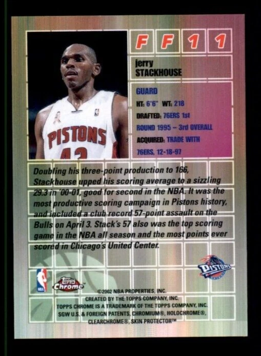 2001-02 Topps Chrome Fast and Furious #FF11 Jerry Stackhouse. - Image 2 of 2