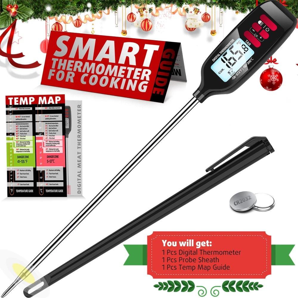 Meat Thermometer with Long Food Temperature Probe, Digital Instant Read Food ...