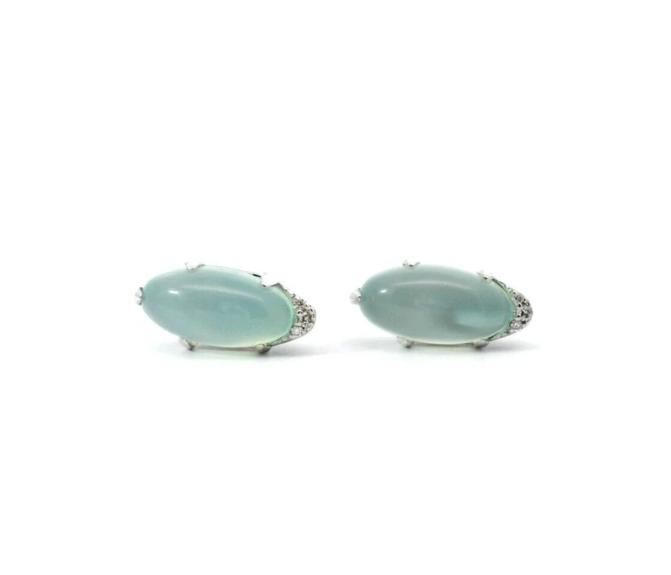 New Tacori Oval Sea Green Chalcedony  & Dia. Silver Stud Earrings - Image 2 of 4