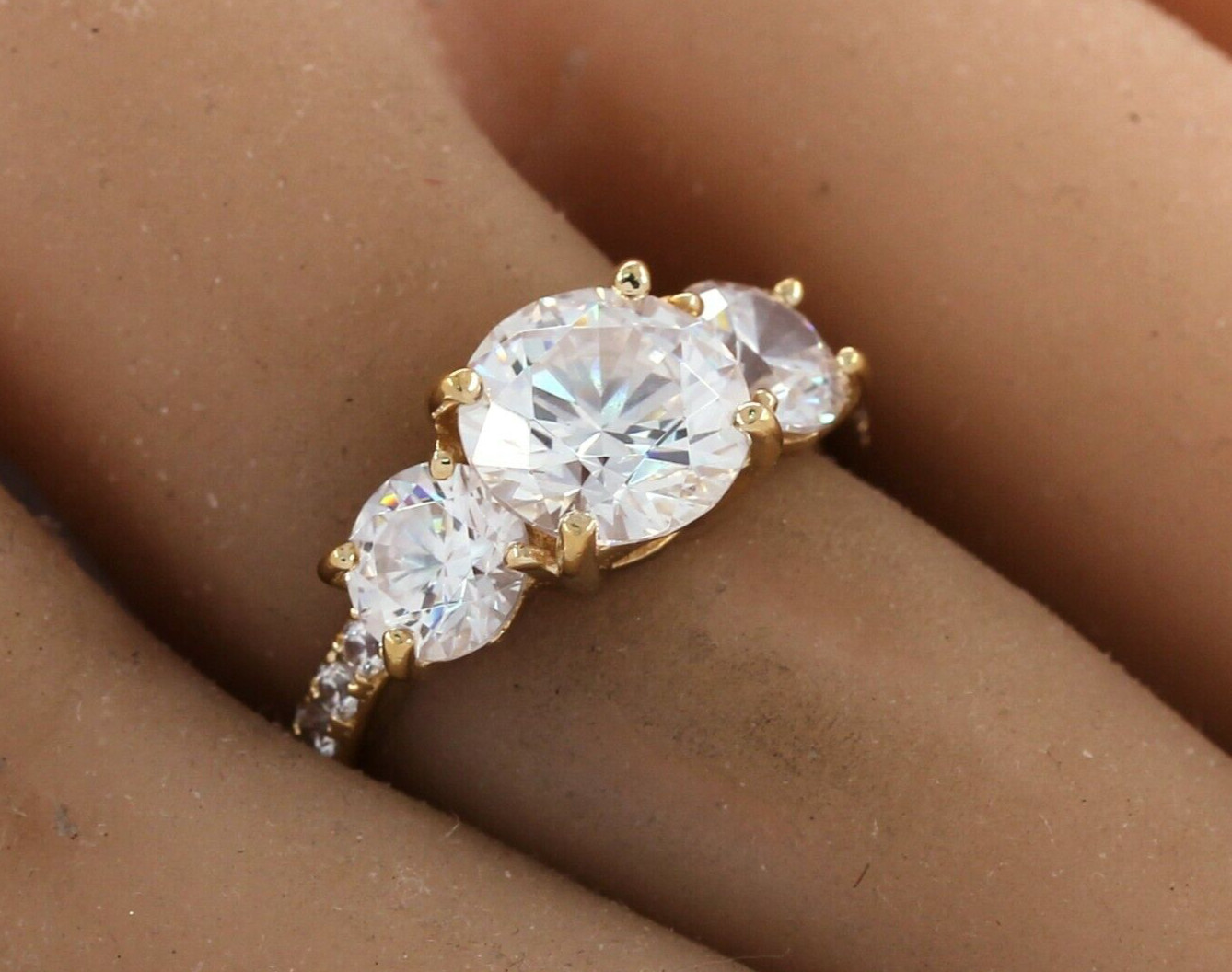 Three-stone Round Diamond simulated Engagement Ri… - image 1