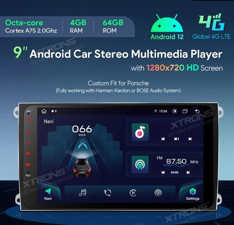CarTablet Android 12 Octa-Core Per Porsche Cayenne 2003-2010 4 GB RAM 64 ROM 9" - Immagine 4 di 4