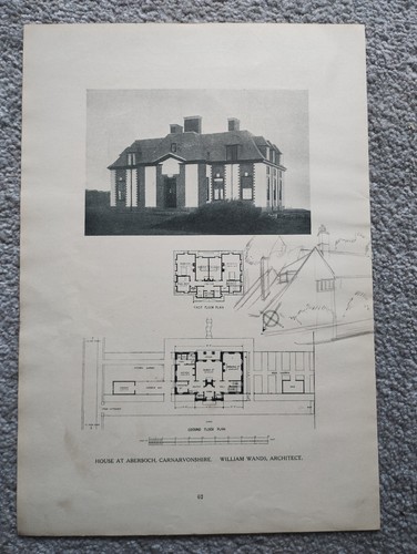 Cottages at Berkswell, Warwickshire & House at Abersoch - Antique Print - 1913