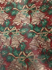 VTG CHRISTMAS GORGEOUS FOIL BELLS WRAPPING PAPER GIFT WRAP 1960 GREEN RED SILVER