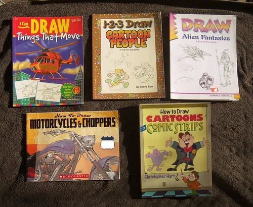 5 BK How to Draw Aliens Motorcycles Ships Trucks Cartoon People Comic Strips